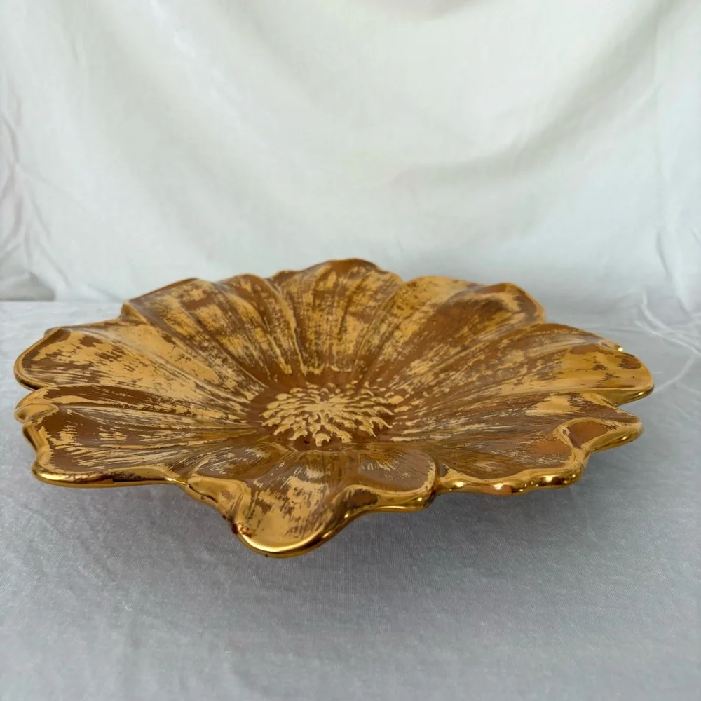 Vintage 60s Stangl gold flower daisy ceramic decorative plate dish home decor